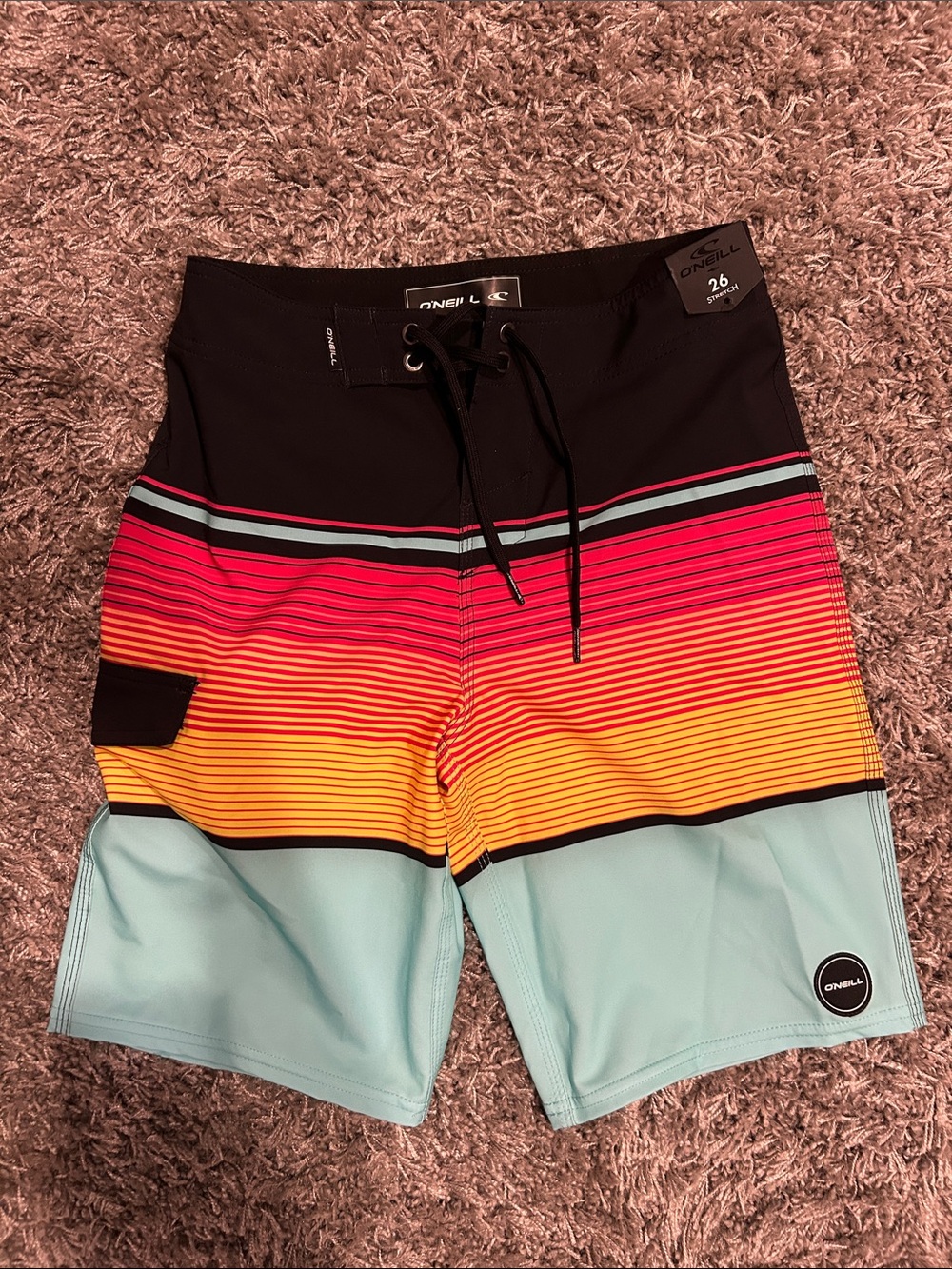 O'Neill Black Red Orange Yellow Aqua Striped Men's Boardshorts